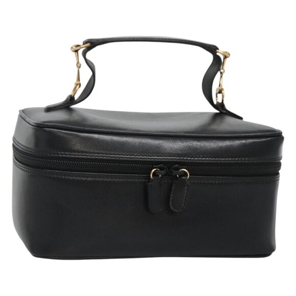 GUCCI Horsebit Vanity Pouch Leather Black Gold 032 1705 0140 Auth am8345 - Picture 1 of 16